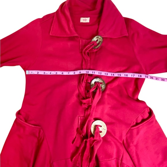 Tulip Red Toggle Lagenlook Collard Duster Jacket Women’s Size M - Picture 12 of 13